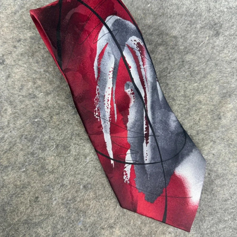 J. Garcia Mens Silk Tie Nature Morte Collection Fifty-Four Red Abstract Art